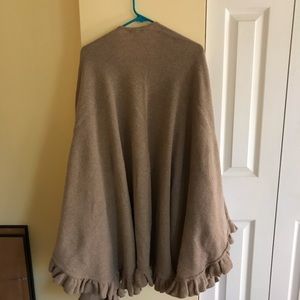 Tan, nylon/wool blend ruffled shawl